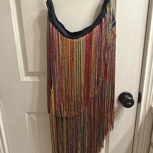 Eloquii Multi-color Asymmetrical Fringe Skirt